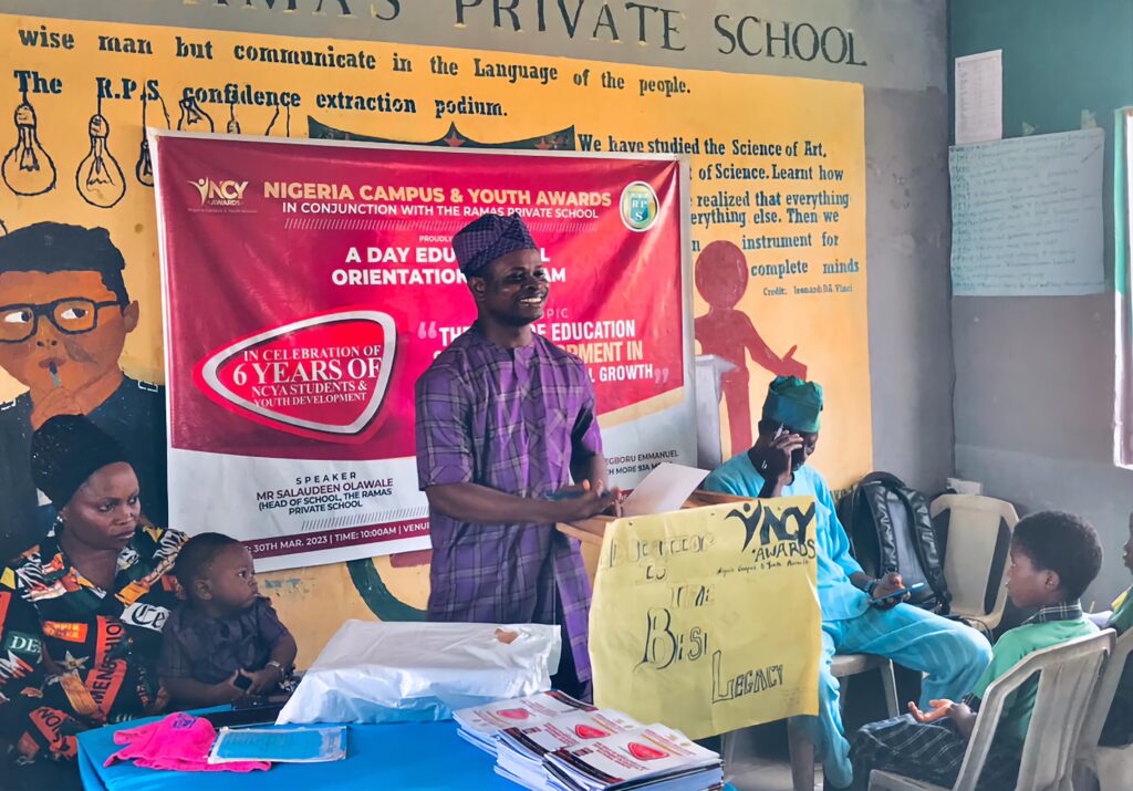 Engr. Arifayo Muftau Olayemi, NCYA Founder Speaking at the event, NCYA Educational Orientation 2023
