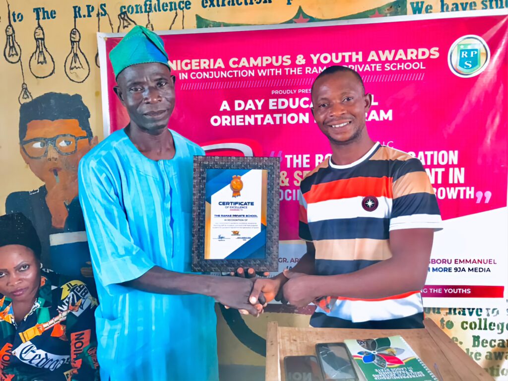 Award Certificate of Excellence was awarded to Ramas Private School and teachers: Mr Tijani Malik Olamide, Miss Badmus Oyinkansola Adeleke, Mrs Abdul-Ganiu Zainab and Mr Salaudeen Olawale H. at NCYA Educational Orientation 2023